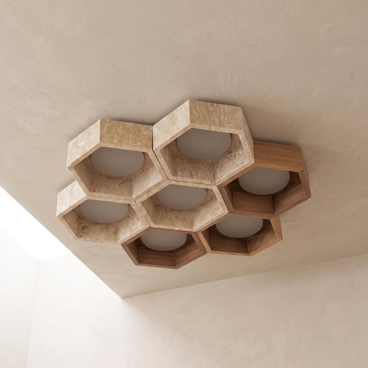 Honeycomb Hexagonal Travertine Ceiling Light – Travertine detail 42