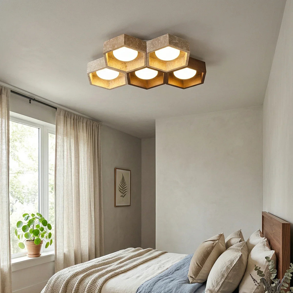 Honeycomb Hexagonal Travertine Ceiling Light – Travertine detail 15