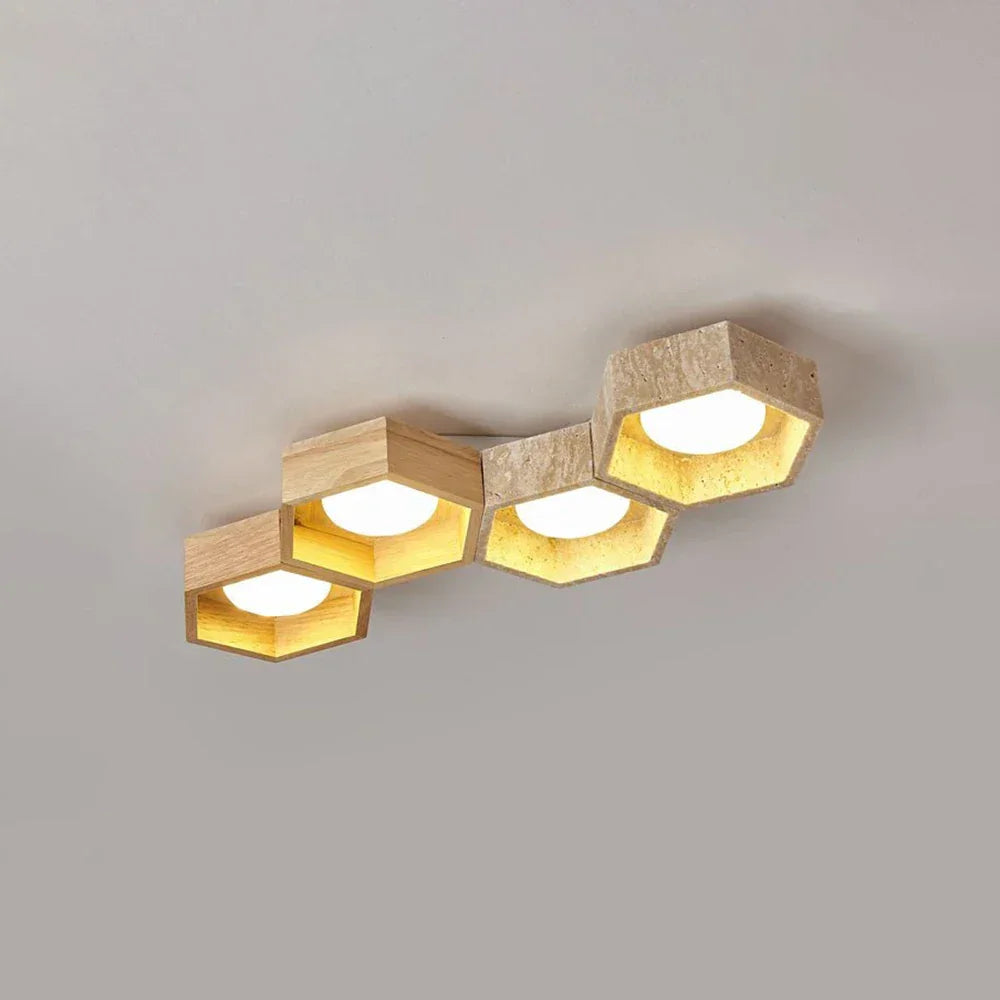Honeycomb Hexagonal Travertine Ceiling Light – Travertine detail 33
