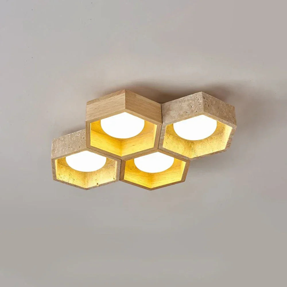 Honeycomb Hexagonal Travertine Ceiling Light – Travertine detail 29