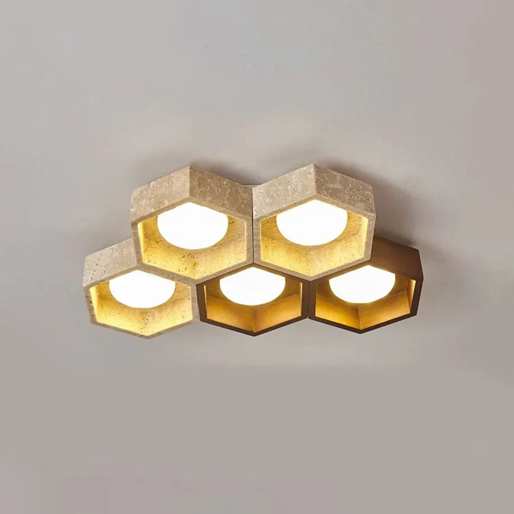 Honeycomb Hexagonal Travertine Ceiling Light – Travertine detail 30