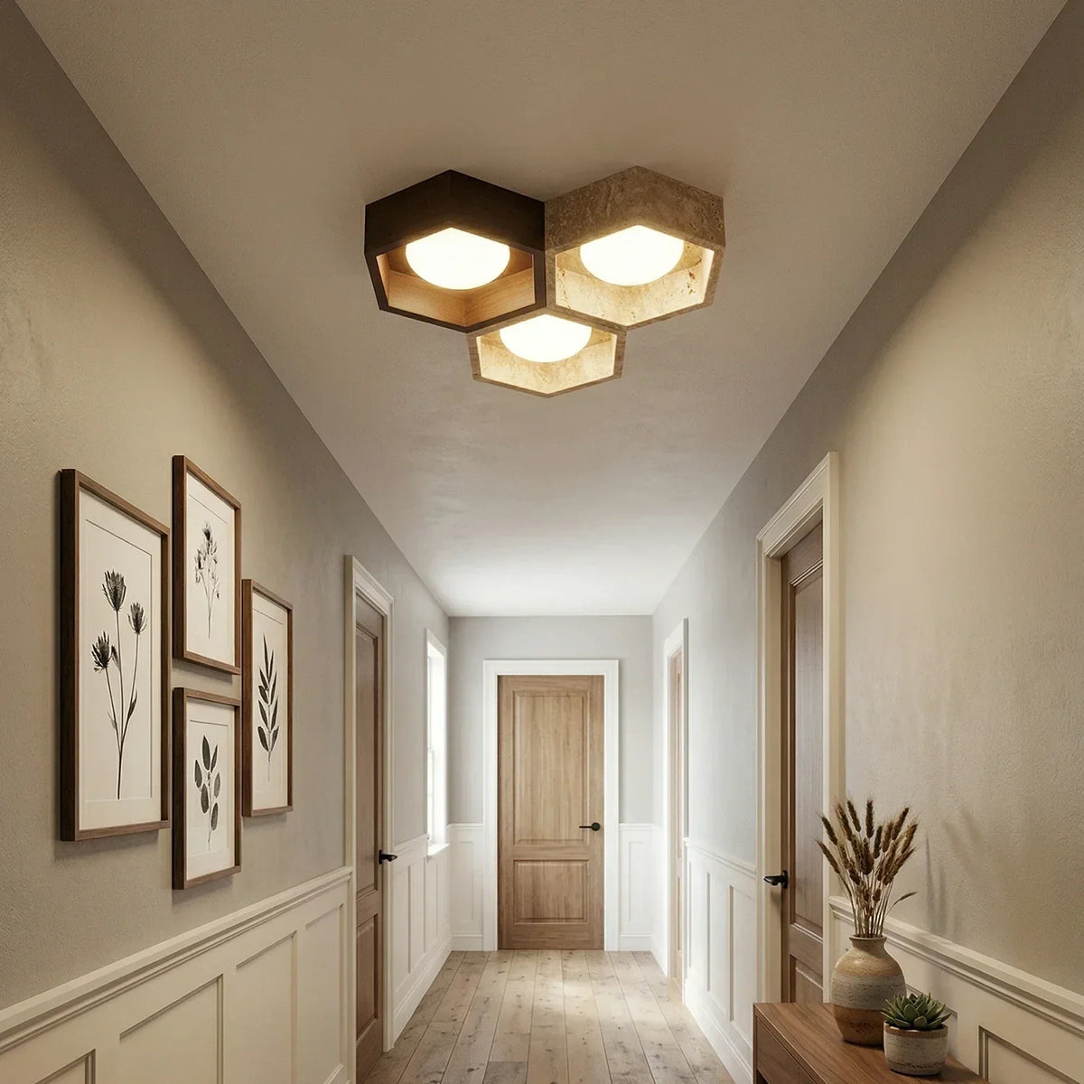 Honeycomb Hexagonal Travertine Ceiling Light – Travertine detail 4