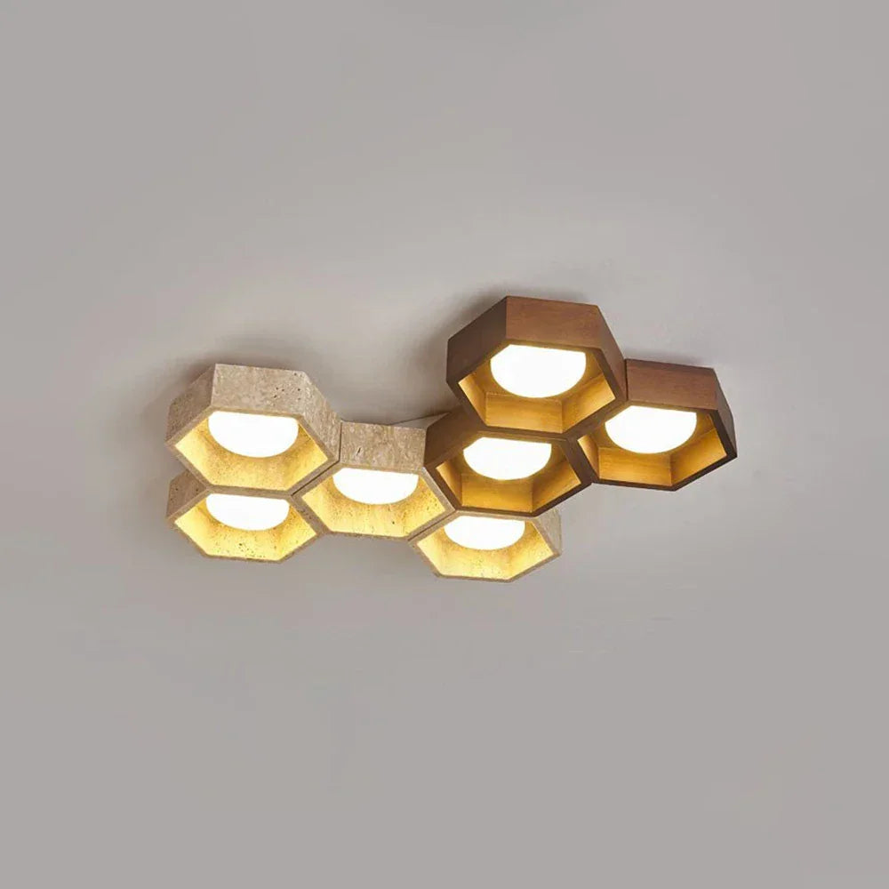 Honeycomb Hexagonal Travertine Ceiling Light – Travertine detail 23