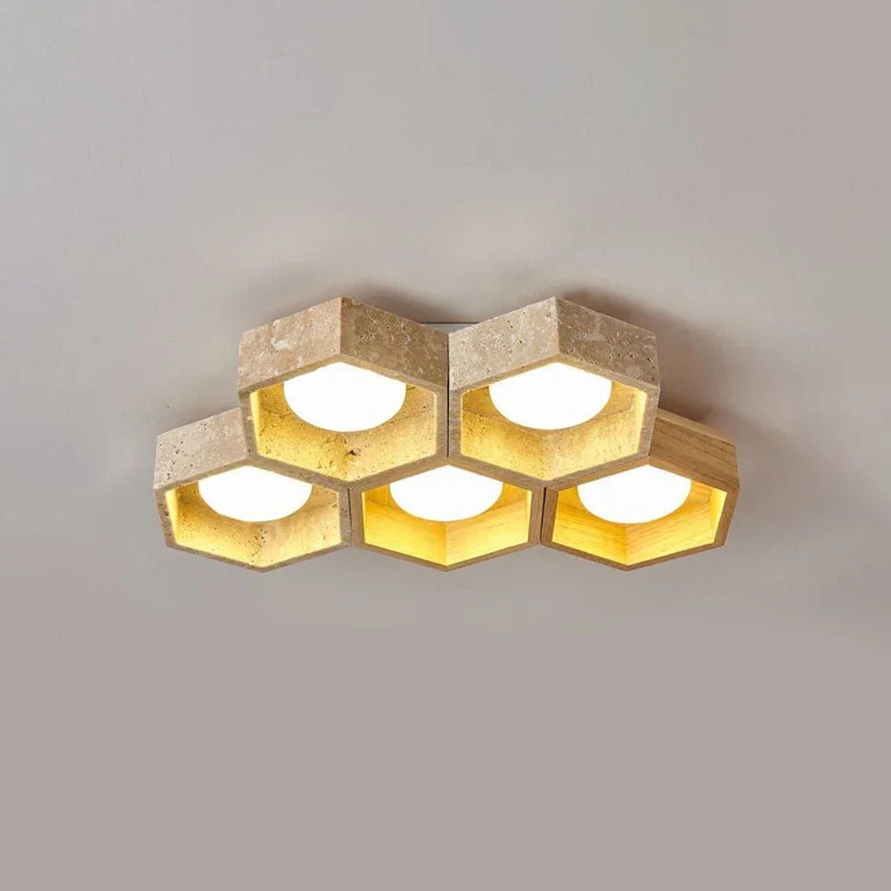 Honeycomb Hexagonal Travertine Ceiling Light – Travertine detail 36