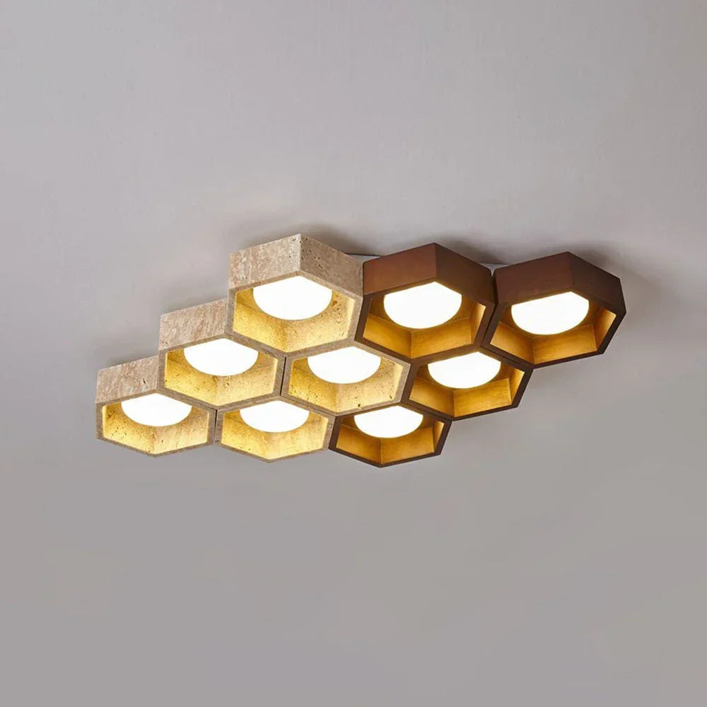 Honeycomb Hexagonal Travertine Ceiling Light – Travertine detail 24
