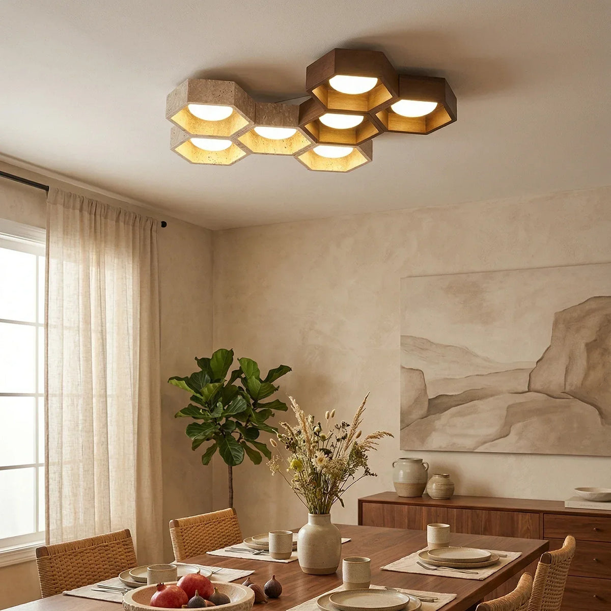 Honeycomb Hexagonal Travertine Ceiling Light – Travertine detail 2