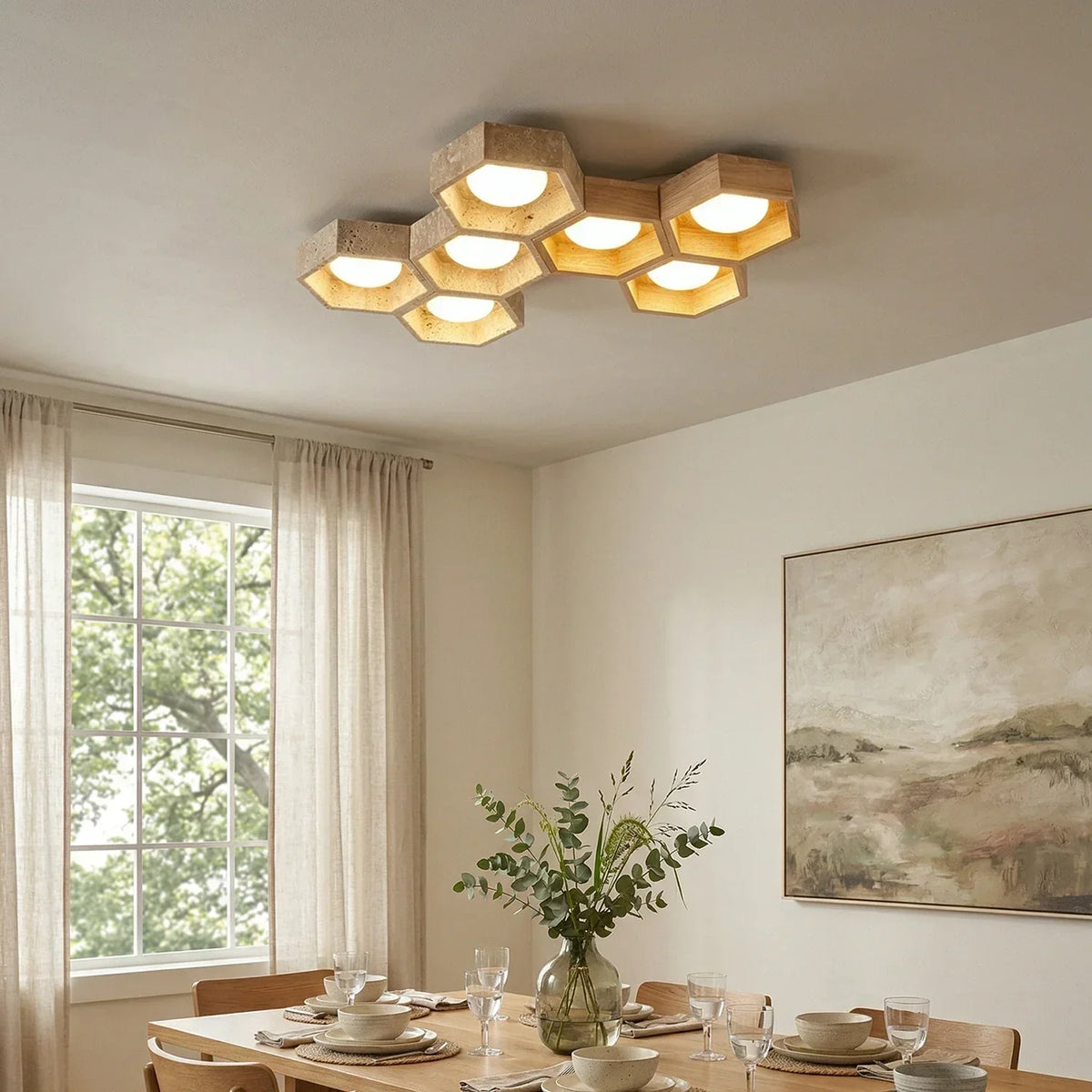 Honeycomb Hexagonal Travertine Ceiling Light – Travertine detail 8
