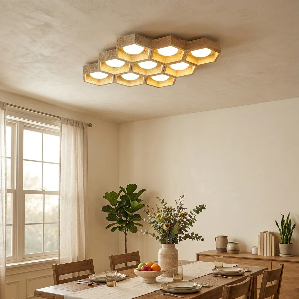 Honeycomb Hexagonal Travertine Ceiling Light – Travertine detail 21