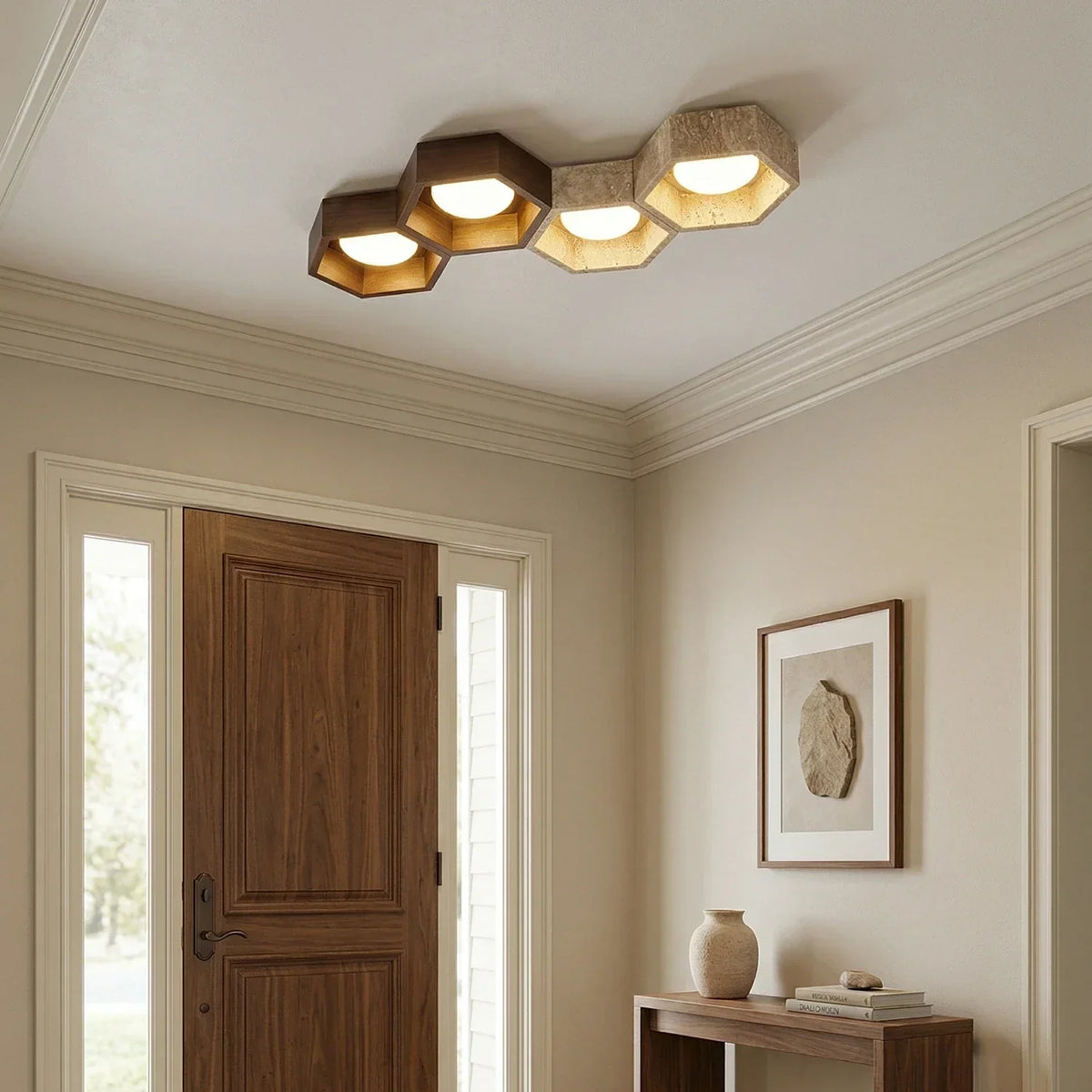 Honeycomb Hexagonal Travertine Ceiling Light – Travertine detail 13