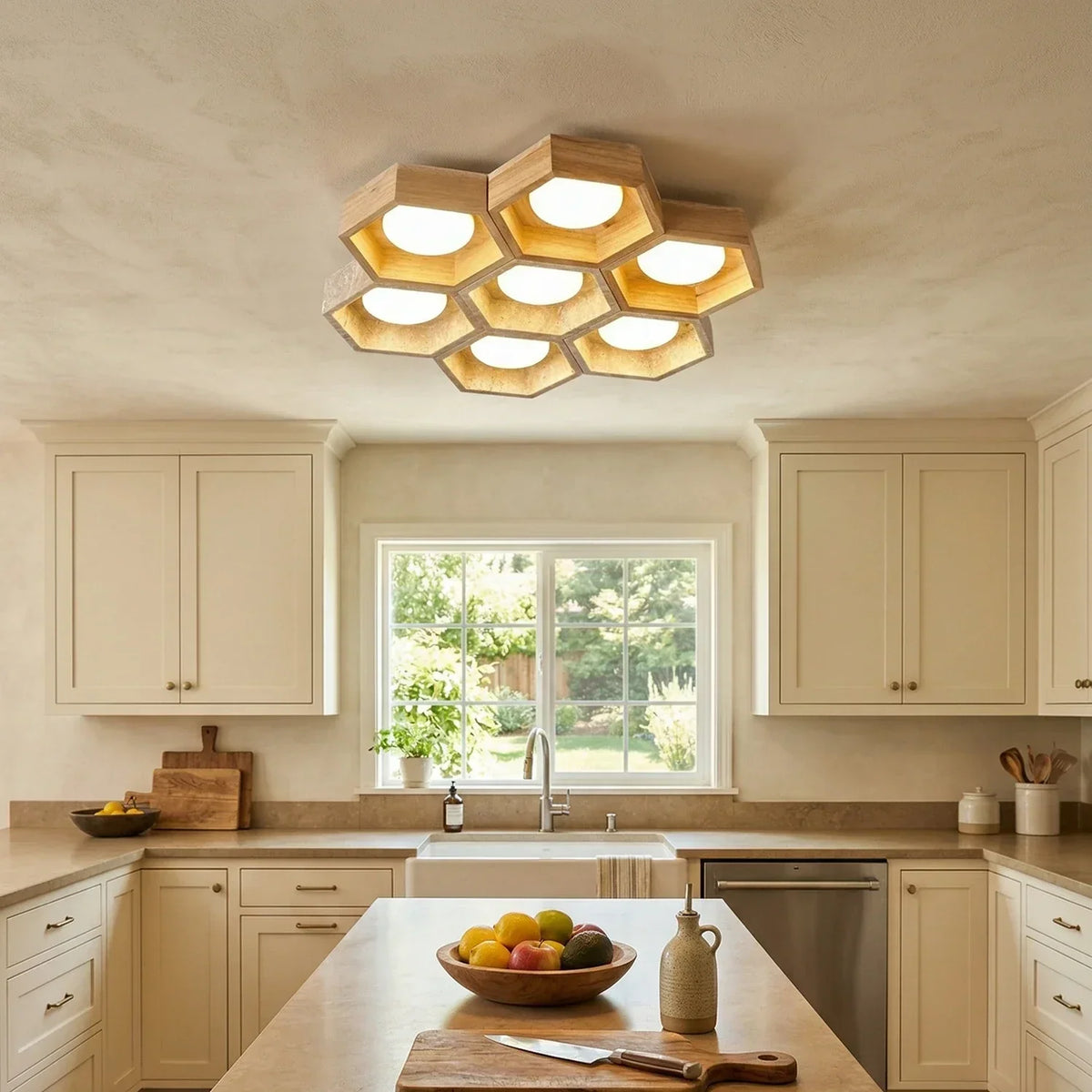 Honeycomb Hexagonal Travertine Ceiling Light – Travertine detail 20