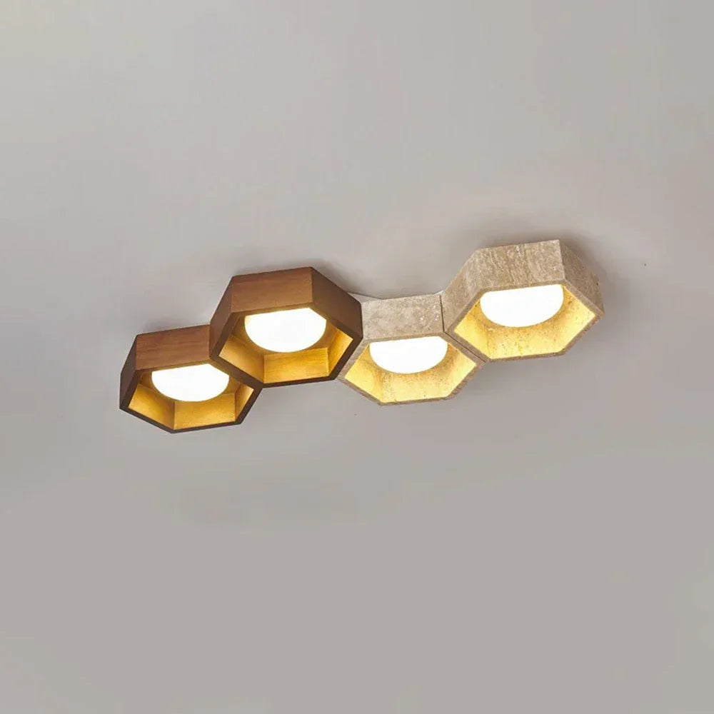 Honeycomb Hexagonal Travertine Ceiling Light – Travertine detail 28