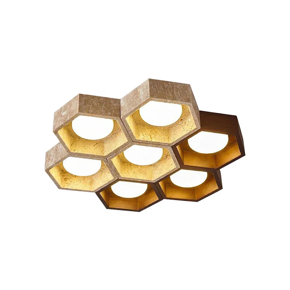 Honeycomb Hexagonal Travertine Ceiling Light – Travertine detail 43