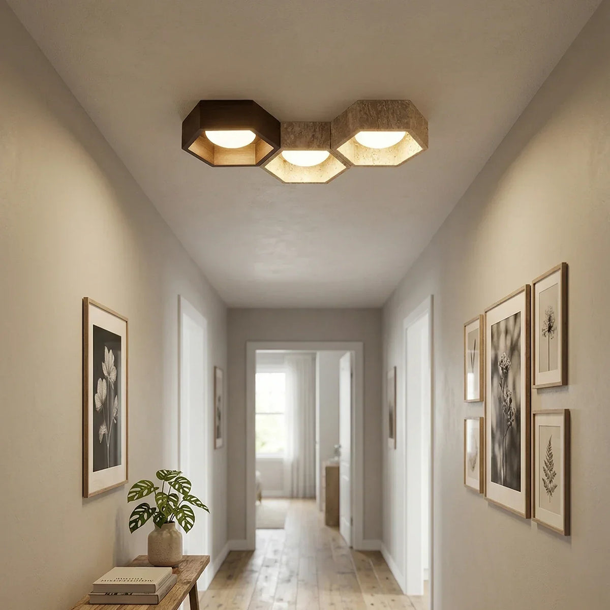 Honeycomb Hexagonal Travertine Ceiling Light – Travertine detail 14