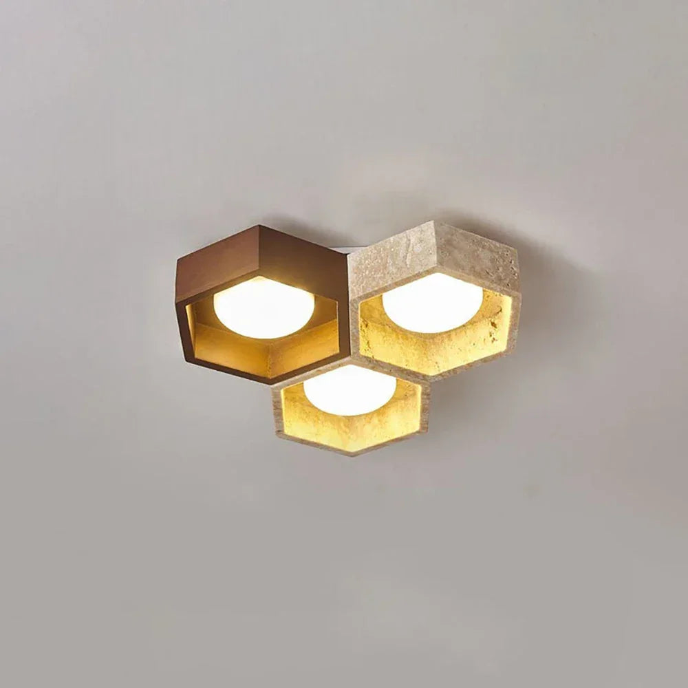 Honeycomb Hexagonal Travertine Ceiling Light – Travertine detail 26