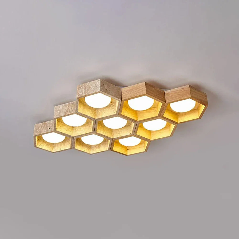 Honeycomb Hexagonal Travertine Ceiling Light – Travertine detail 27