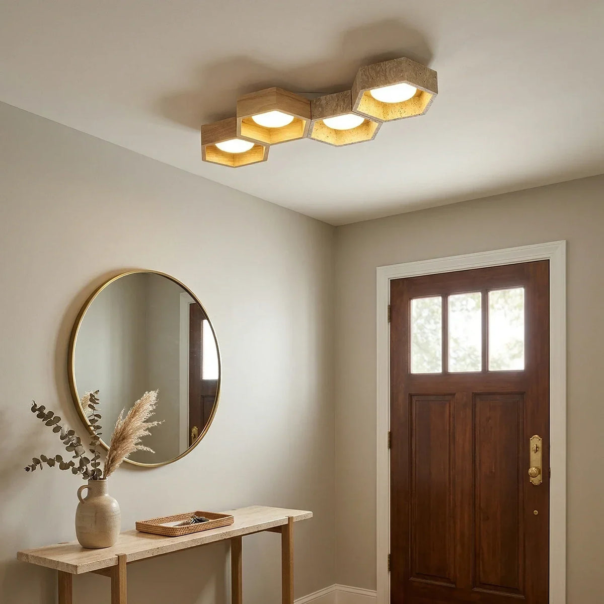 Honeycomb Hexagonal Travertine Ceiling Light – Travertine detail 7