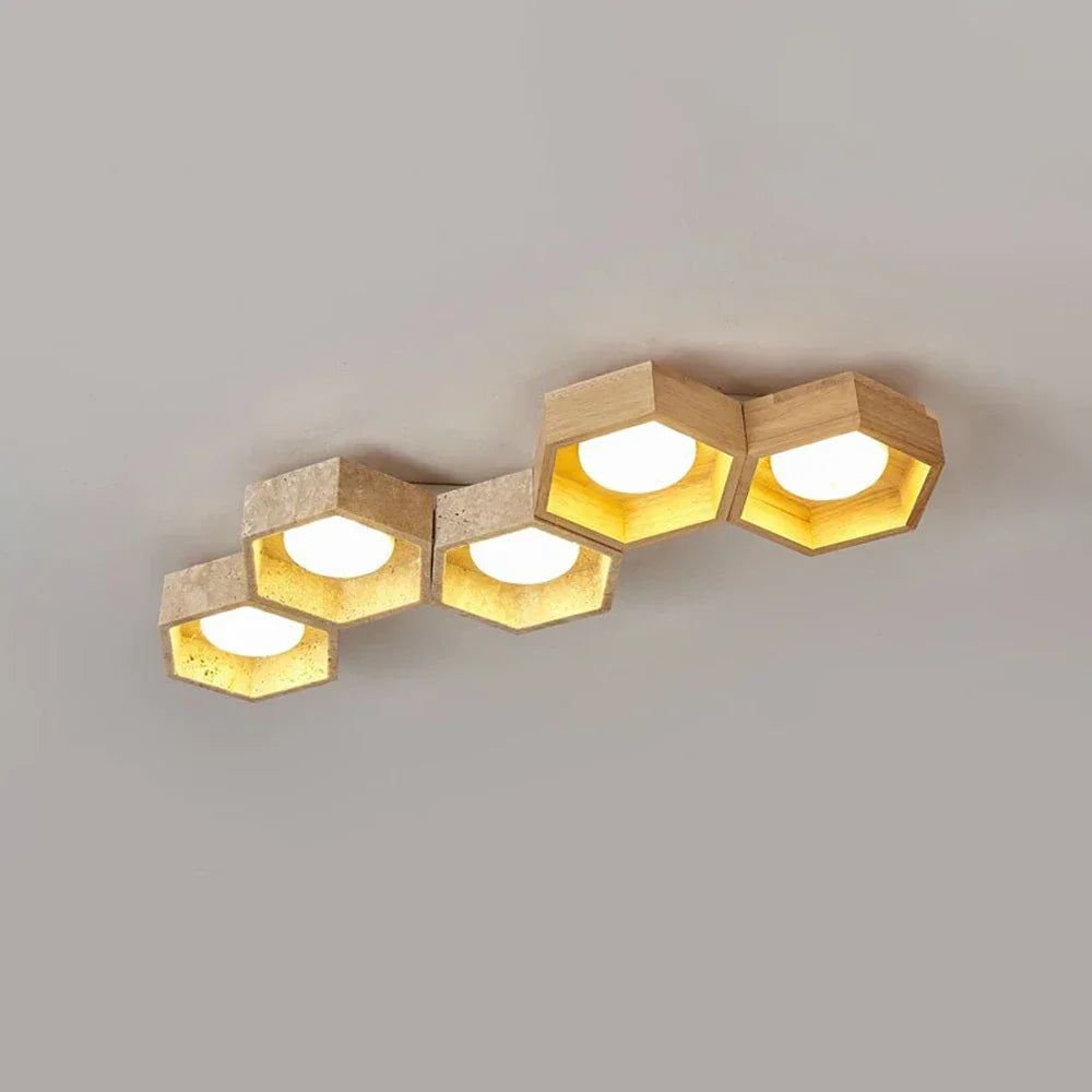 Honeycomb Hexagonal Travertine Ceiling Light – Travertine detail 25