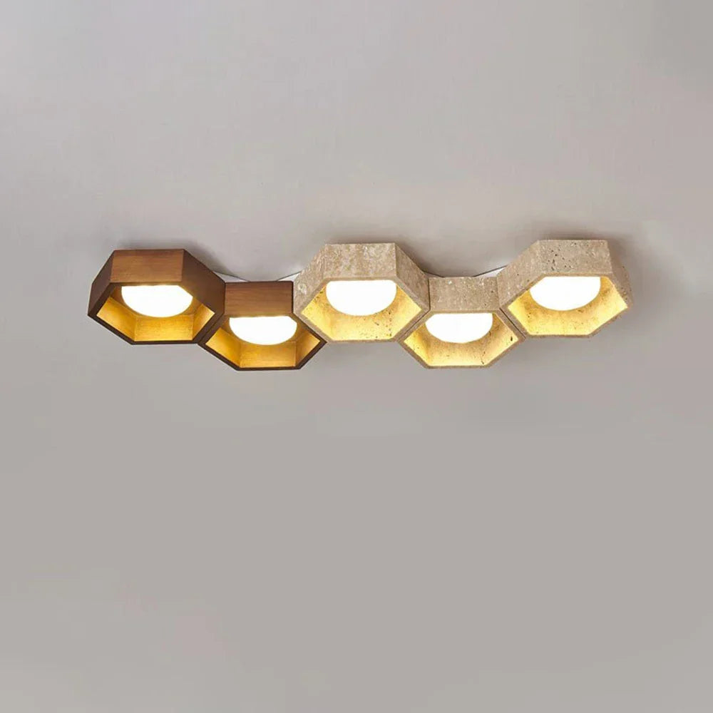 Honeycomb Hexagonal Travertine Ceiling Light – Travertine detail 35