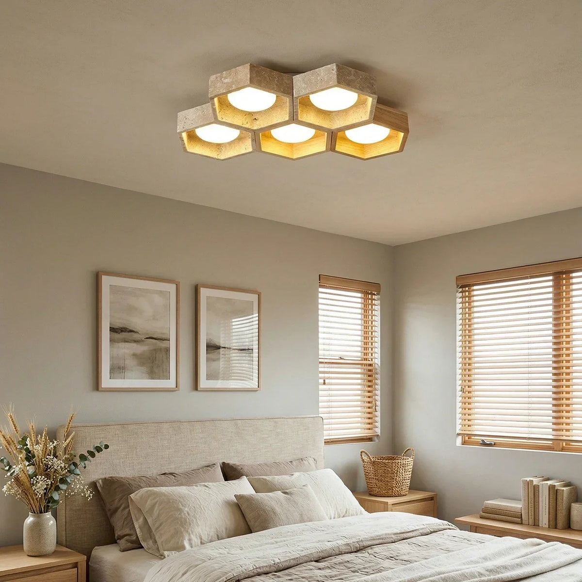 Honeycomb Hexagonal Travertine Ceiling Light – Travertine detail 16
