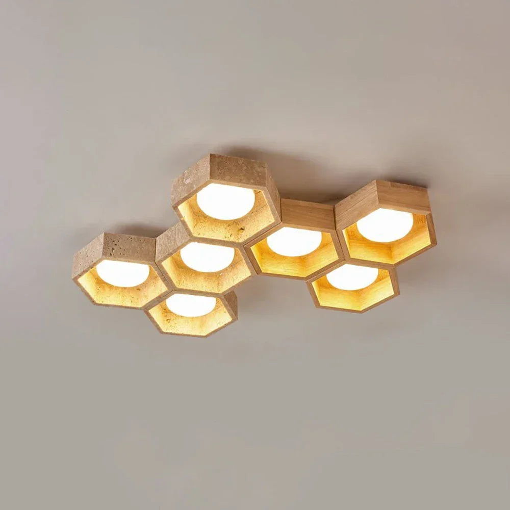 Honeycomb Hexagonal Travertine Ceiling Light – Travertine detail 40