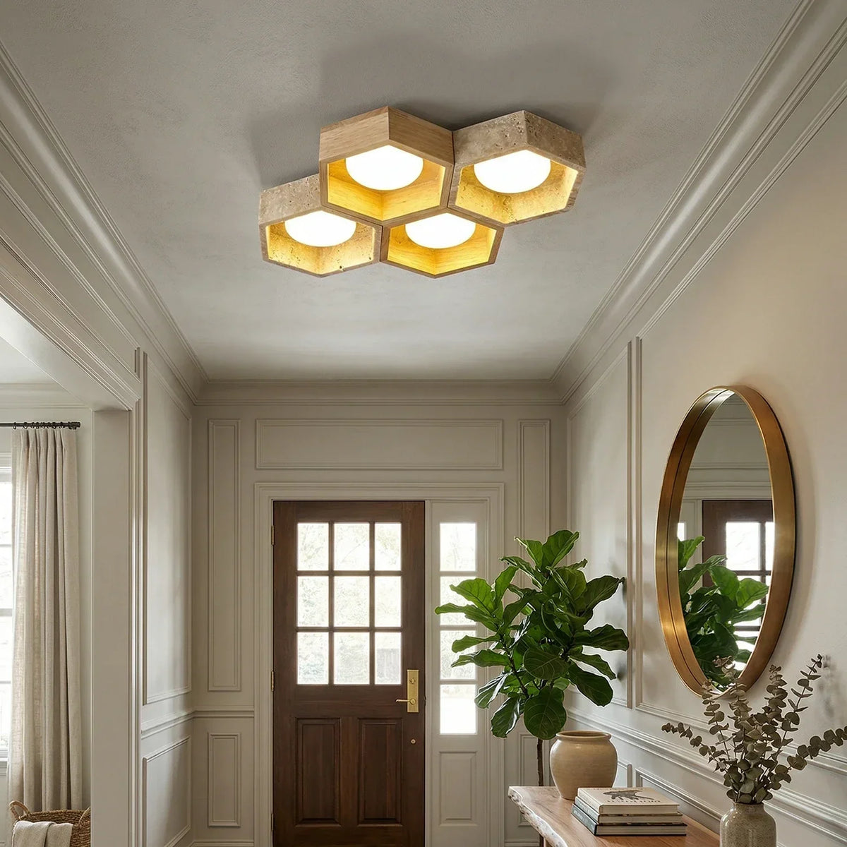 Honeycomb Hexagonal Travertine Ceiling Light – Travertine detail 12