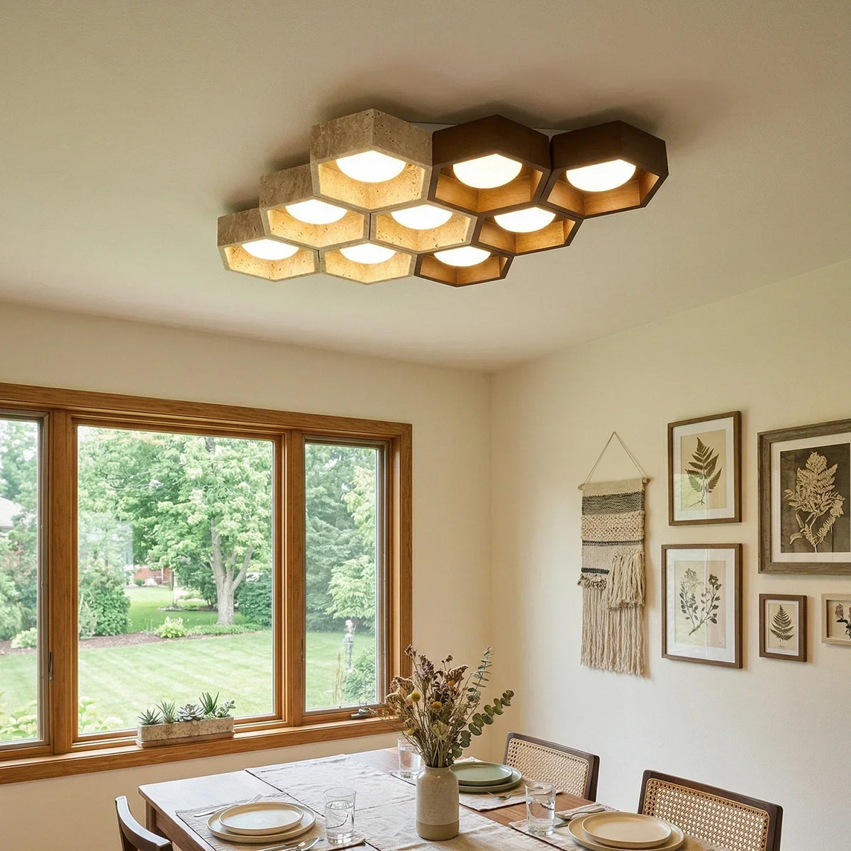 Honeycomb Hexagonal Travertine Ceiling Light – Travertine detail 5