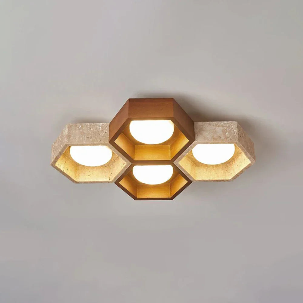 Honeycomb Hexagonal Travertine Ceiling Light – Travertine detail 38
