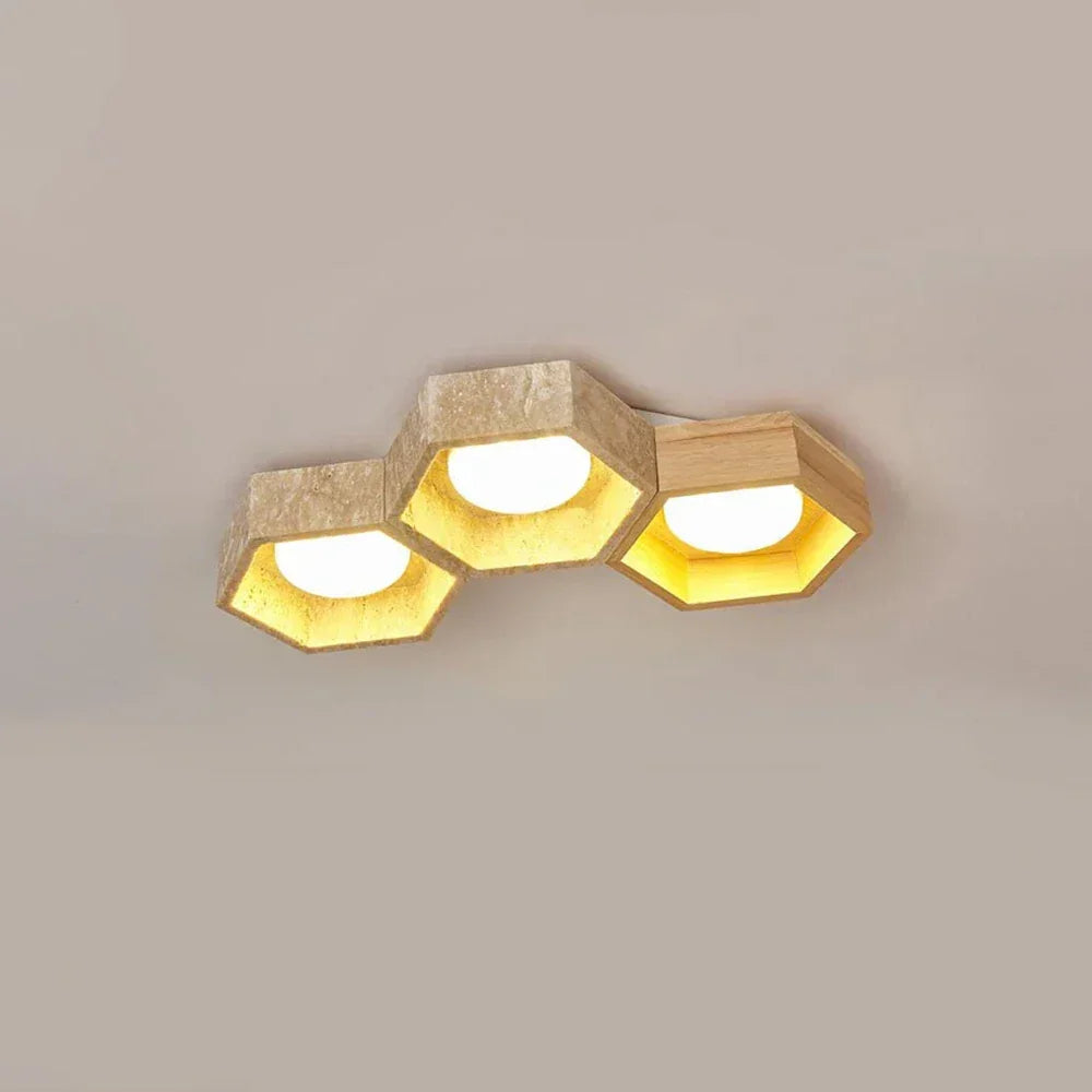 Honeycomb Hexagonal Travertine Ceiling Light – Travertine detail 31