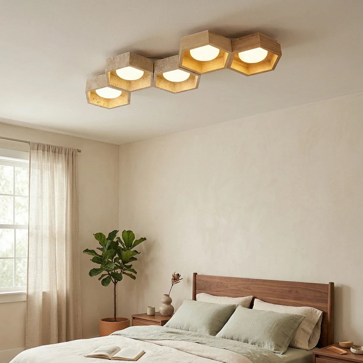 Honeycomb Hexagonal Travertine Ceiling Light – Travertine detail 9