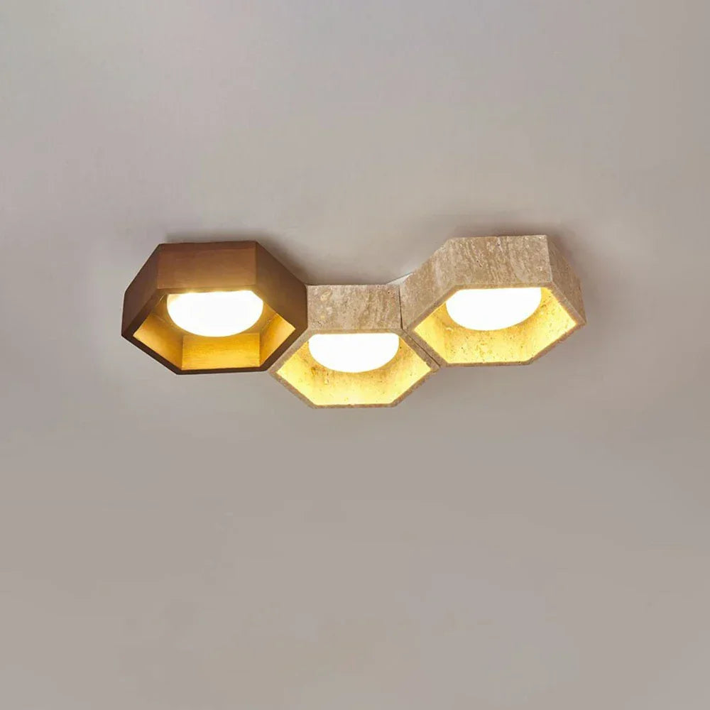 Honeycomb Hexagonal Travertine Ceiling Light – Travertine detail 41