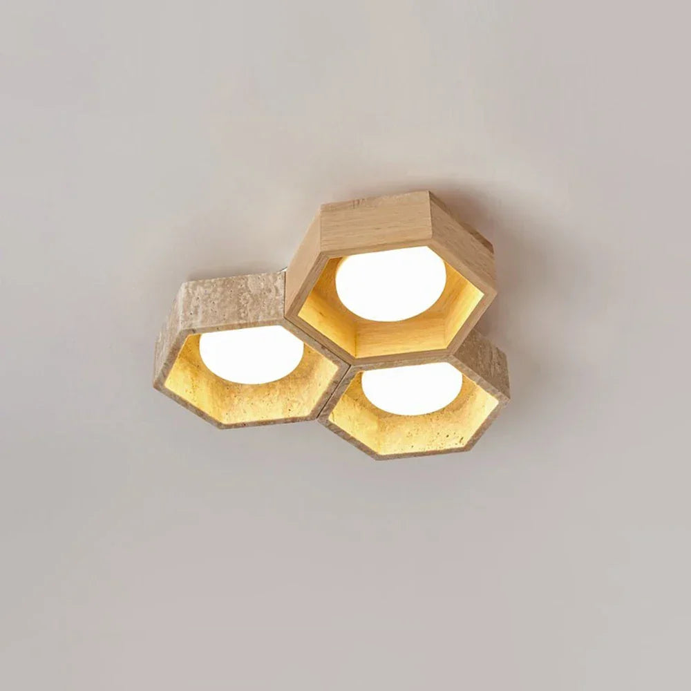Honeycomb Hexagonal Travertine Ceiling Light – Travertine detail 22