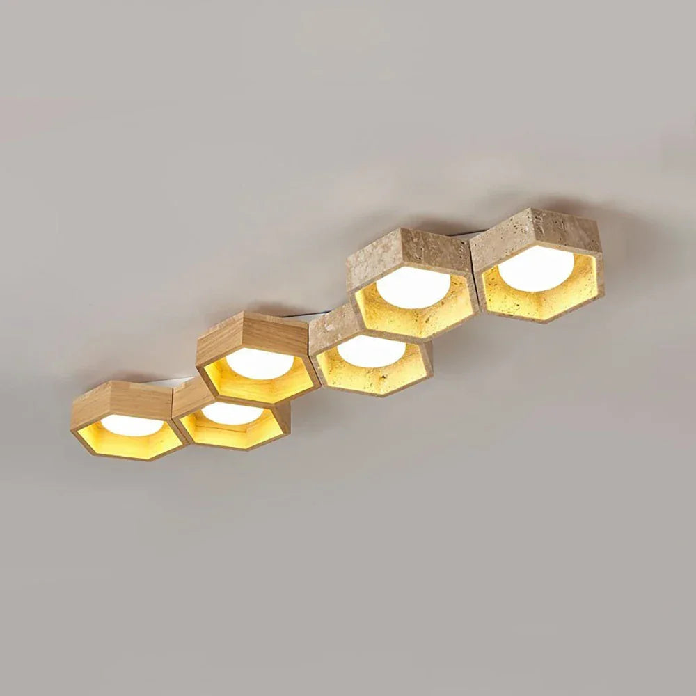 Honeycomb Hexagonal Travertine Ceiling Light – Travertine detail 37
