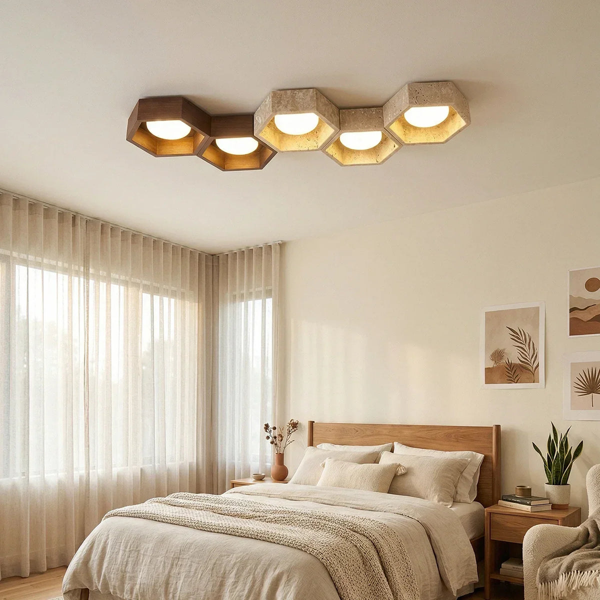Honeycomb Hexagonal Travertine Ceiling Light – Travertine detail 17