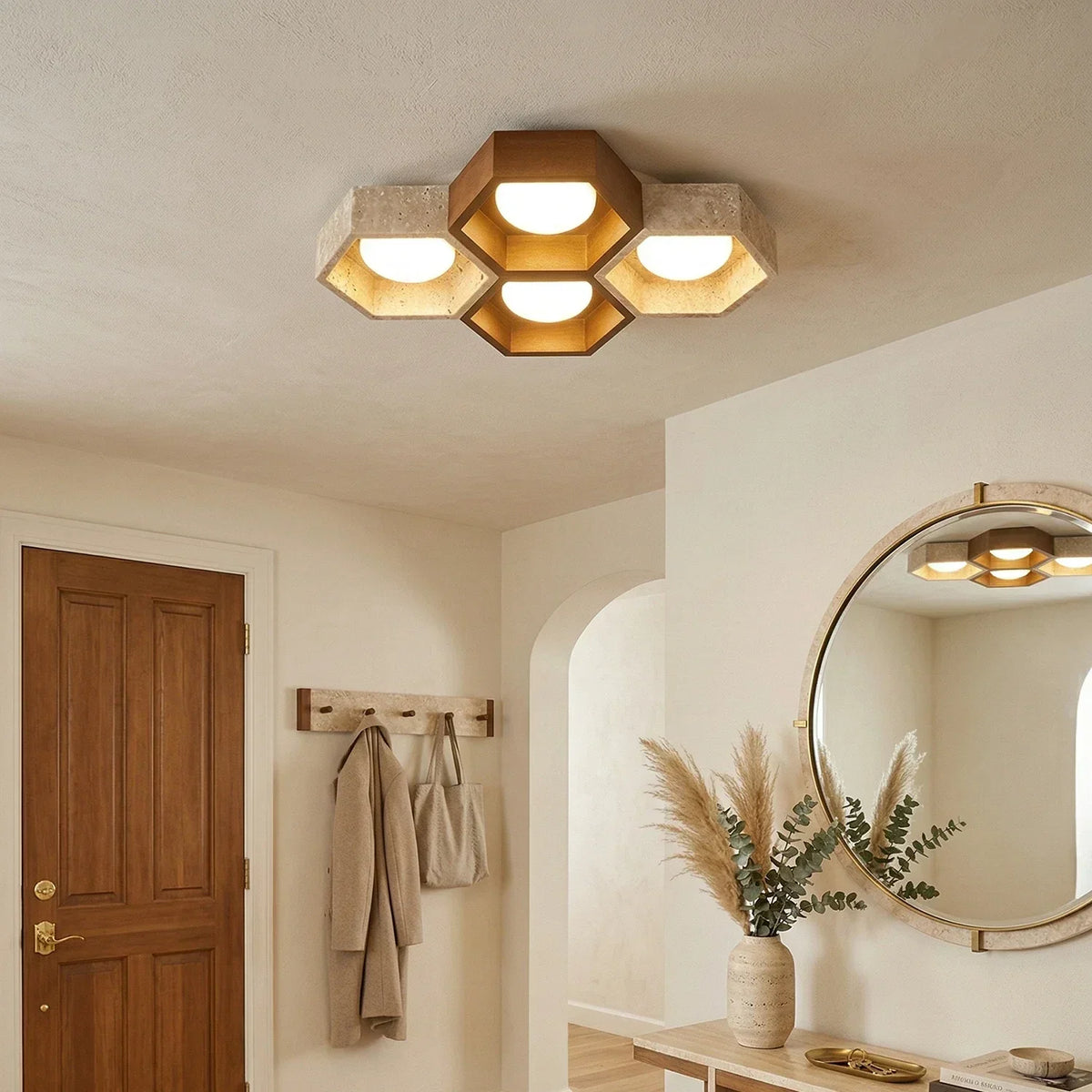 Honeycomb Hexagonal Travertine Ceiling Light – Travertine detail 6