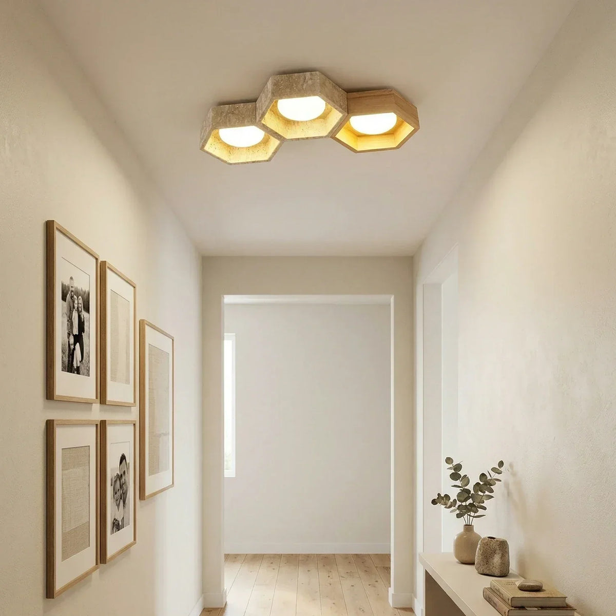 Honeycomb Hexagonal Travertine Ceiling Light – Travertine detail 11