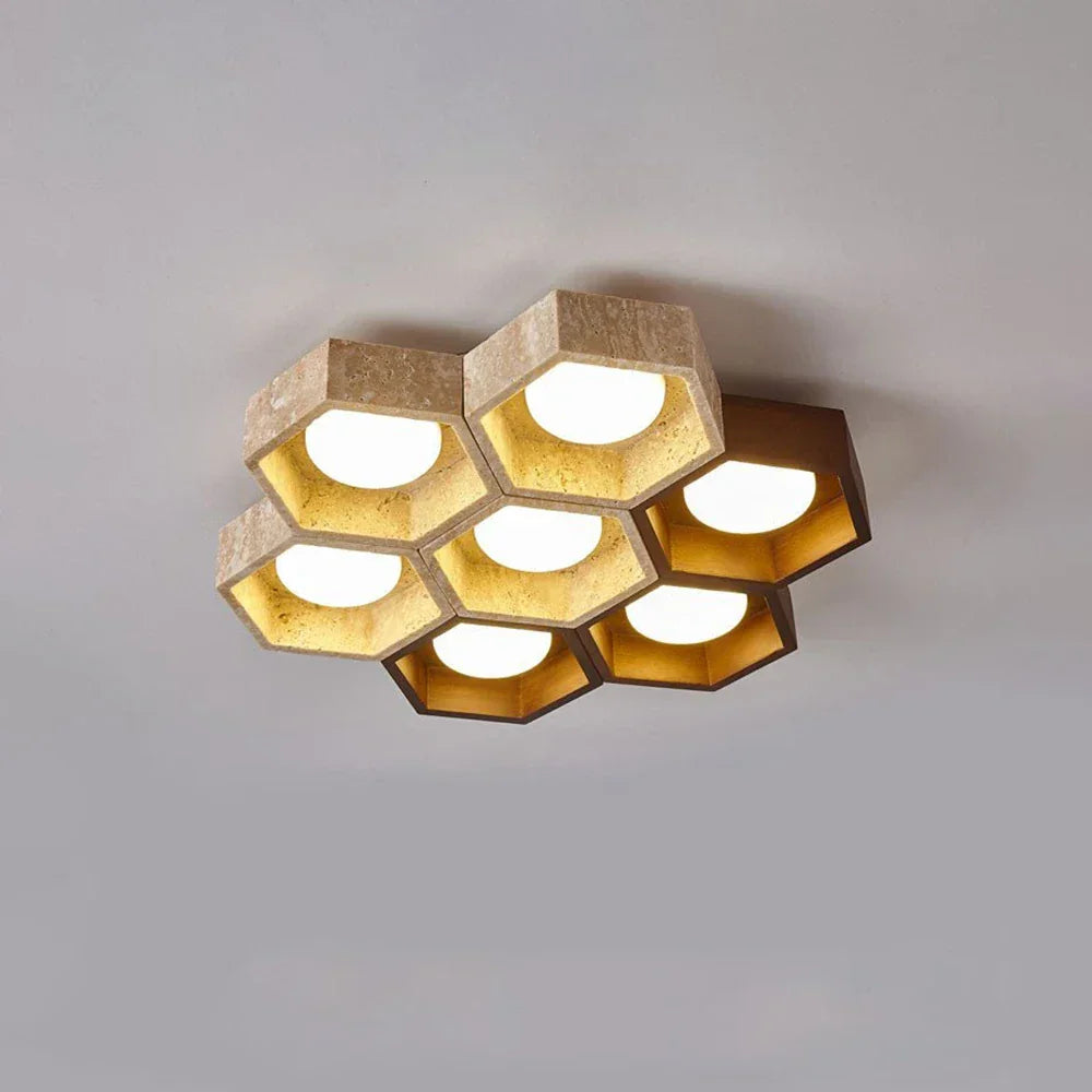 Honeycomb Hexagonal Travertine Ceiling Light – Travertine detail 39
