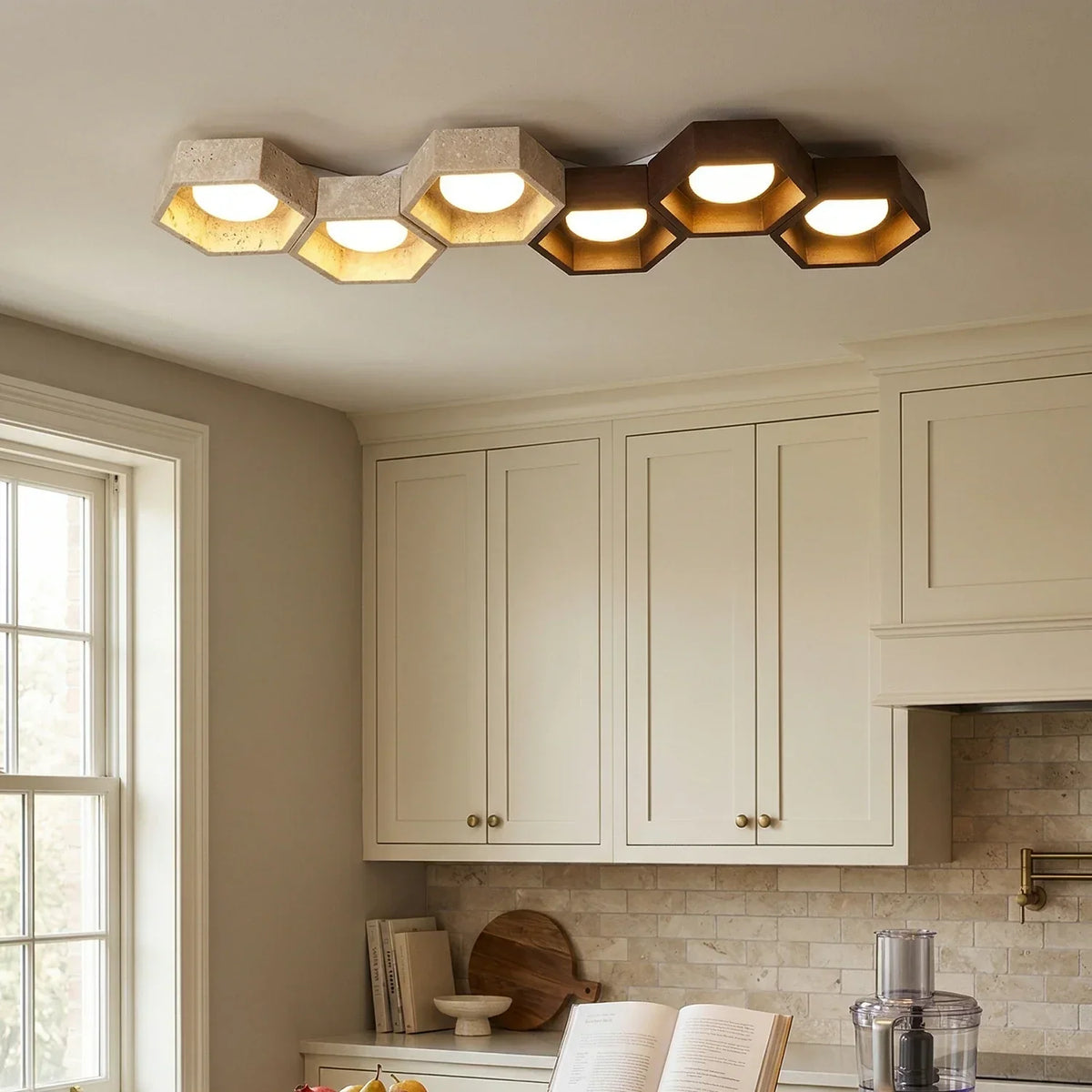Honeycomb Hexagonal Travertine Ceiling Light – Travertine detail 18