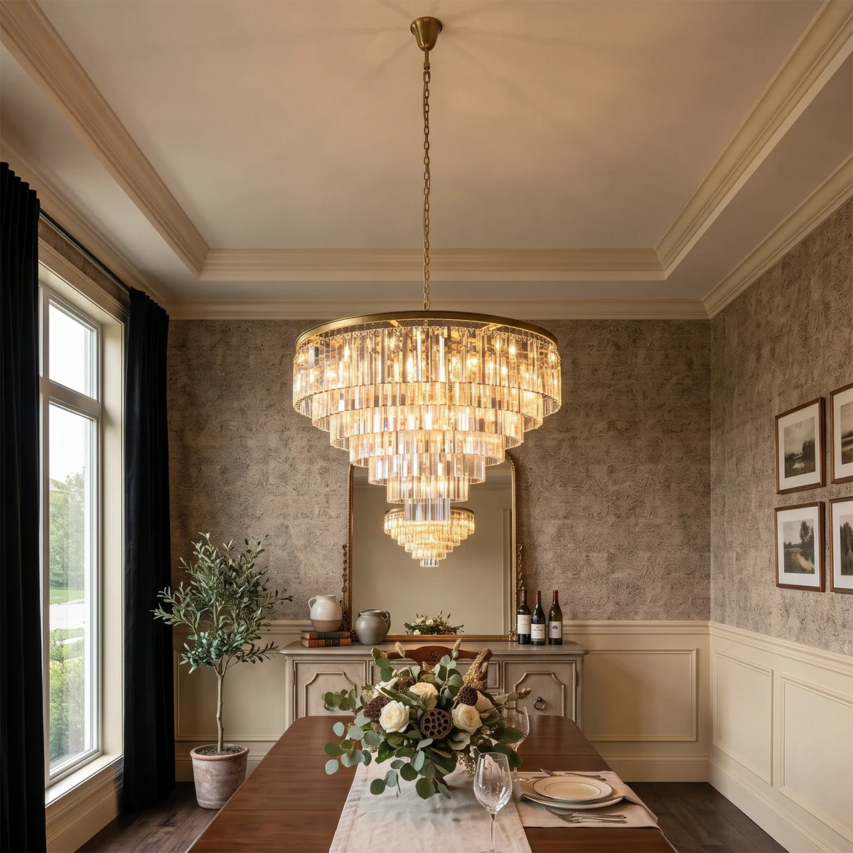 Honoria Tiered Glass Fringe Crystal Chandelier – Crystal detail 3