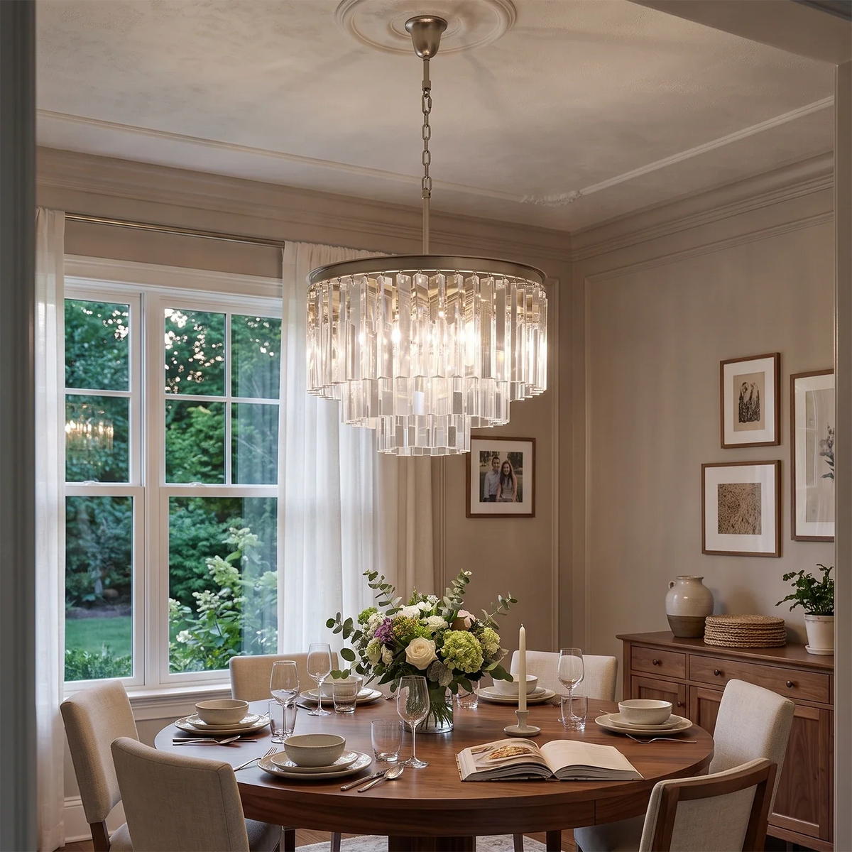 Honoria Tiered Glass Fringe Crystal Chandelier – Crystal detail 11