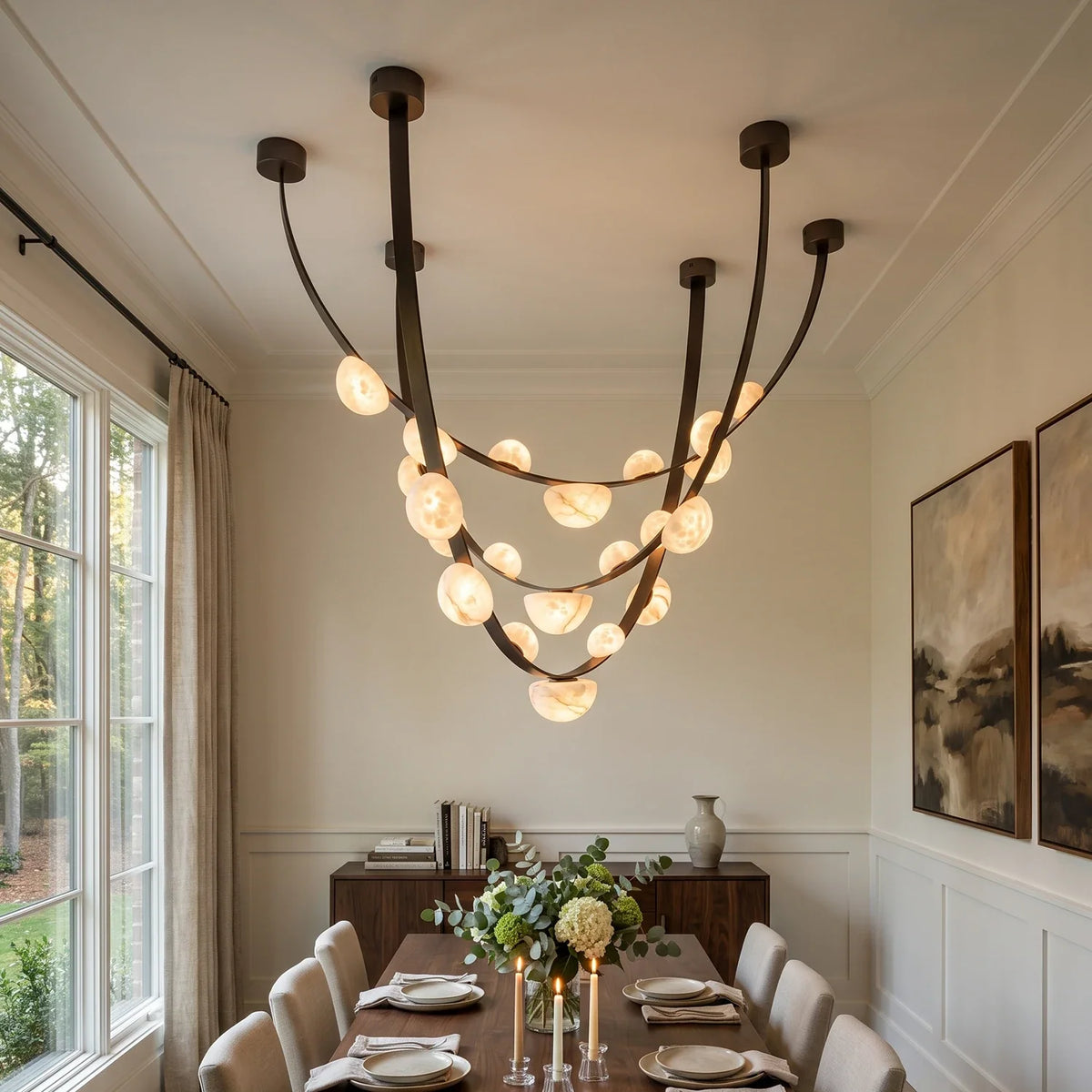 Isolde Draped Arc Alabaster Chandelier – Alabaster detail 7