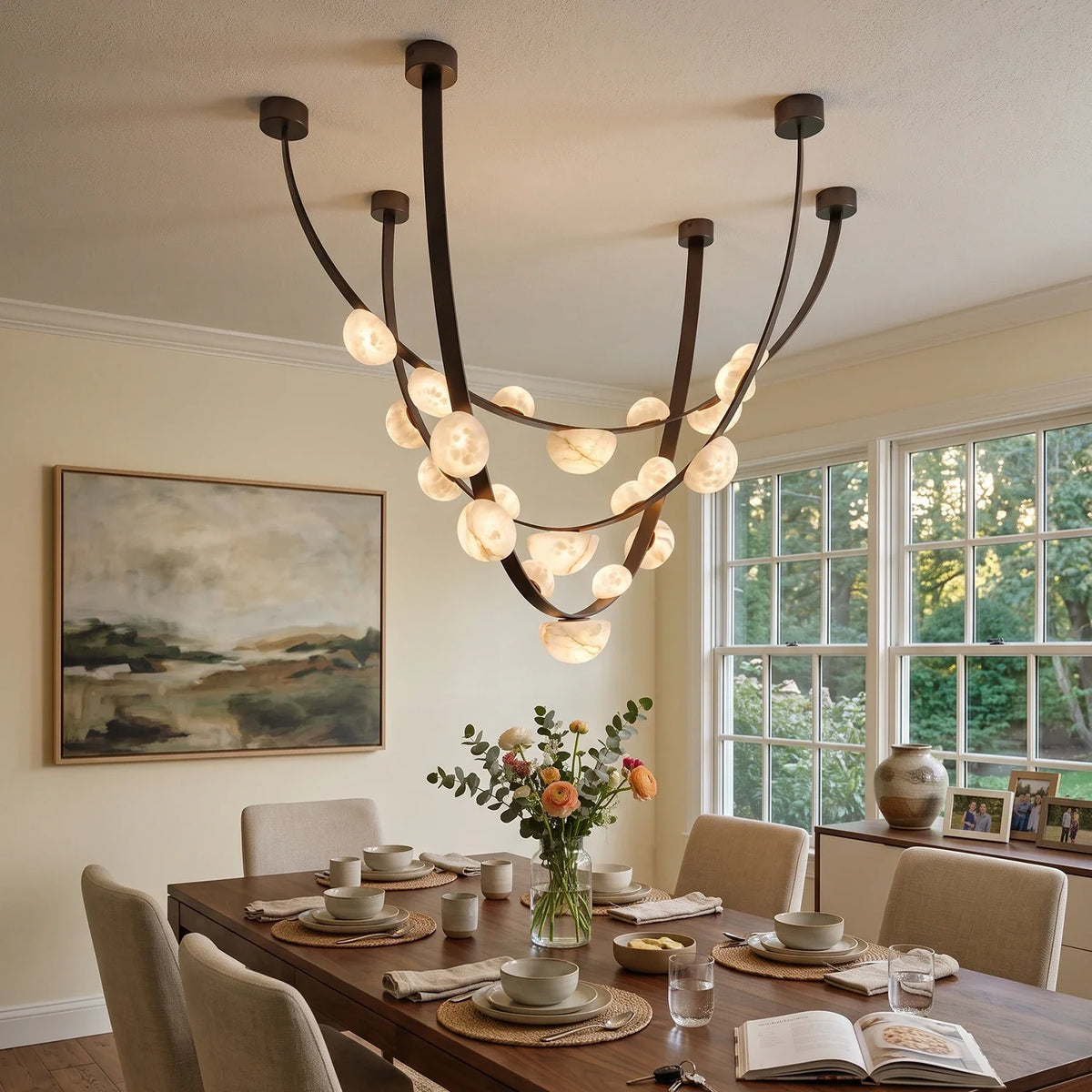 Isolde Draped Arc Alabaster Chandelier – Alabaster detail 6