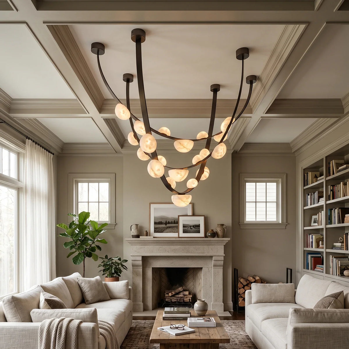 Isolde Draped Arc Alabaster Chandelier – Alabaster detail 5