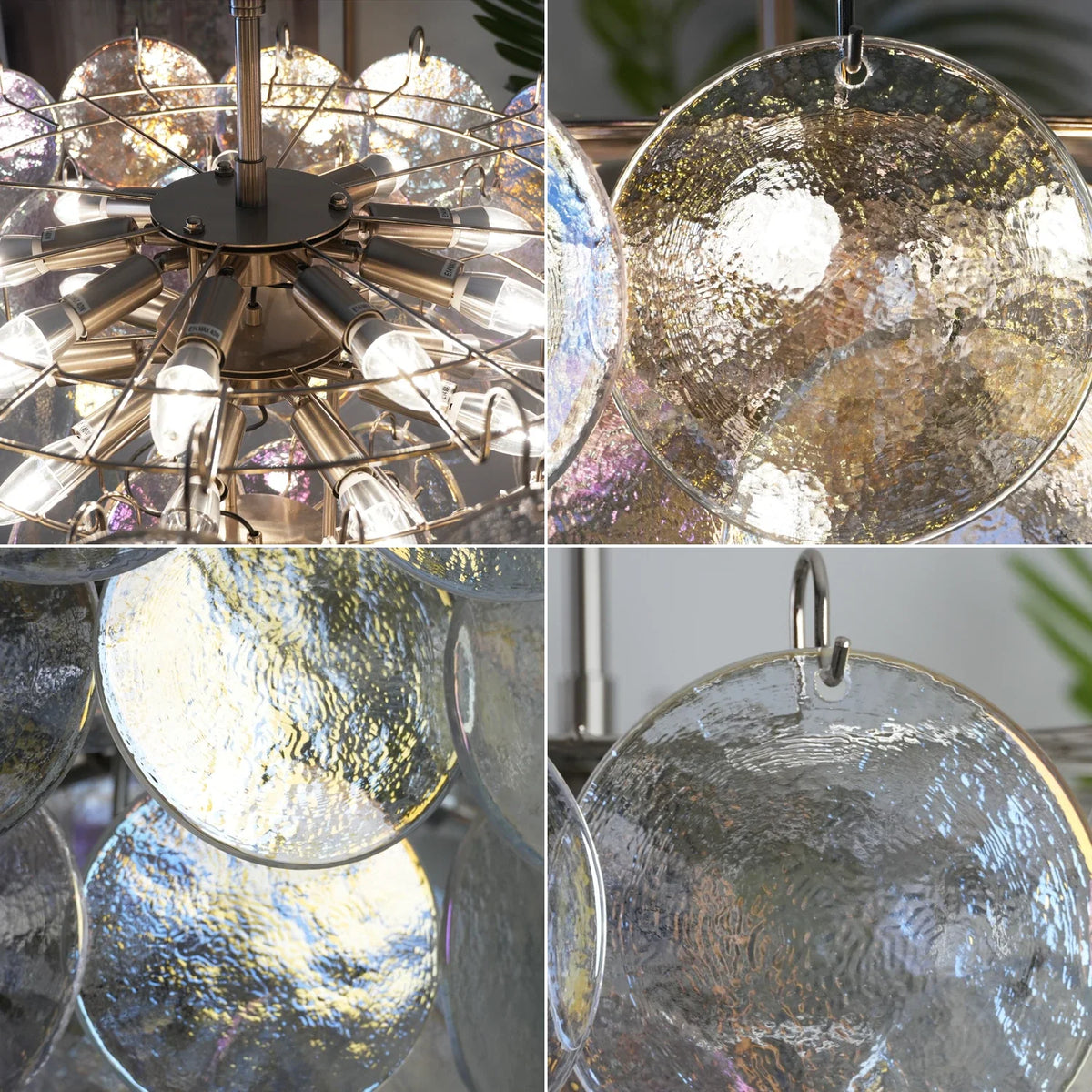 Iviana Iridescent Clear Disc Glass Chandelier – Glass detail 9