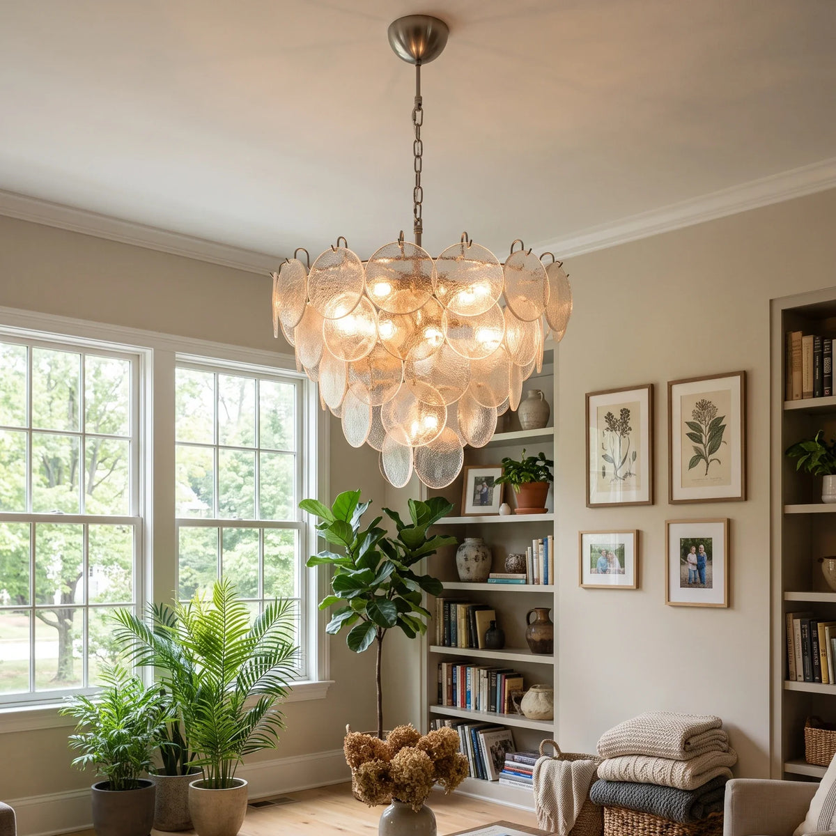 Iviana Iridescent Clear Disc Glass Chandelier – Glass detail 4