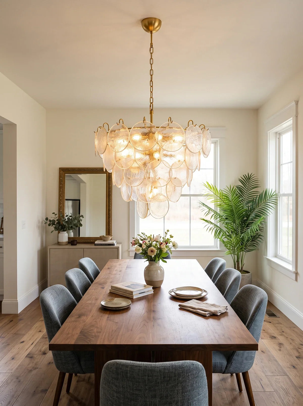 Iviana Iridescent Clear Disc Glass Chandelier – Glass detail 7