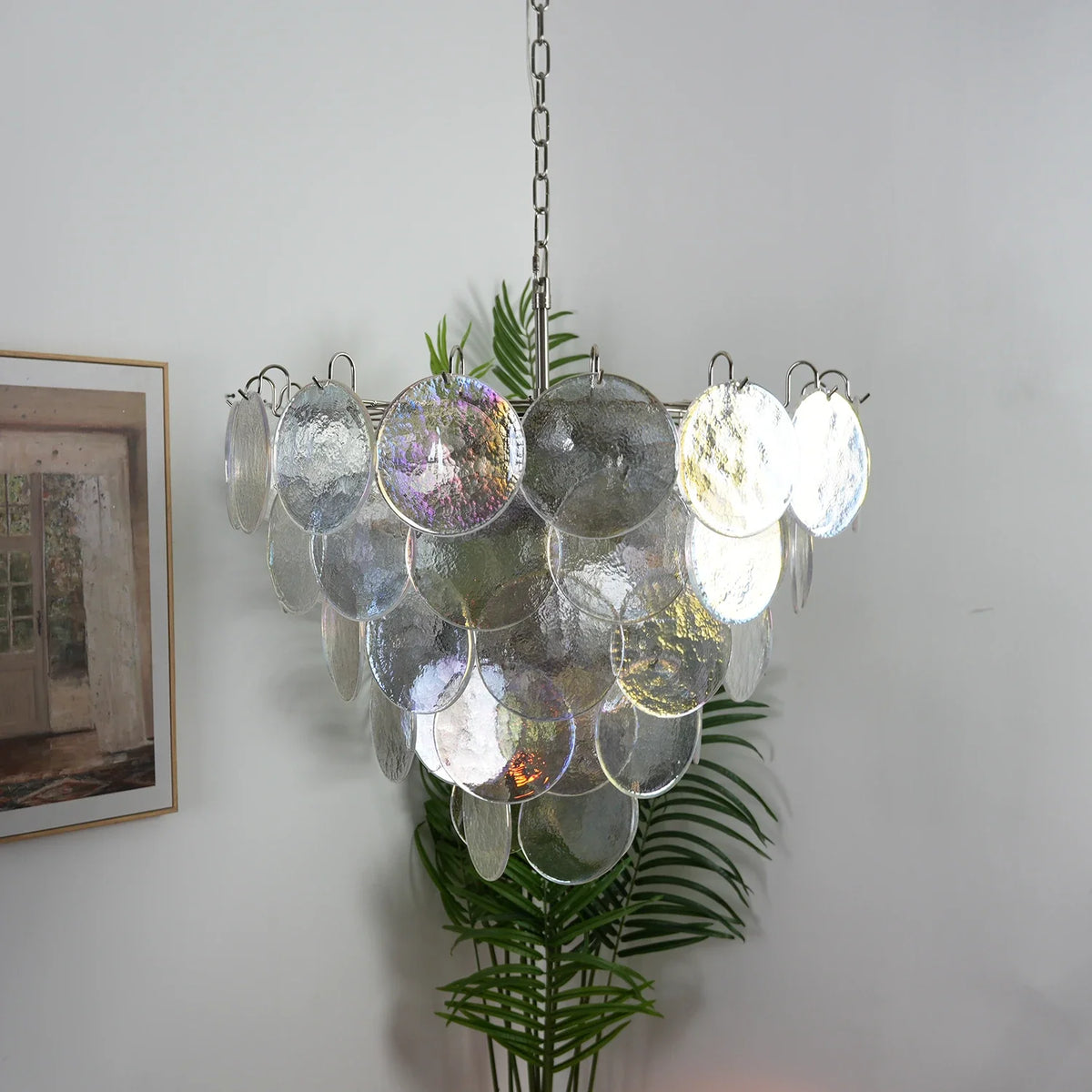 Iviana Iridescent Clear Disc Glass Chandelier – Glass detail 10