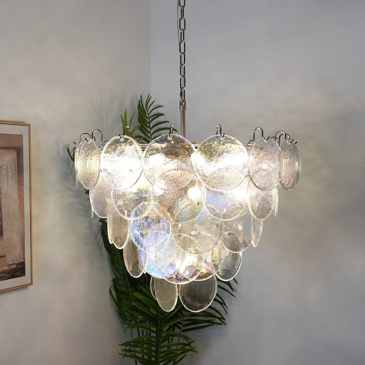 Iviana Iridescent Clear Disc Glass Chandelier – Glass detail 11
