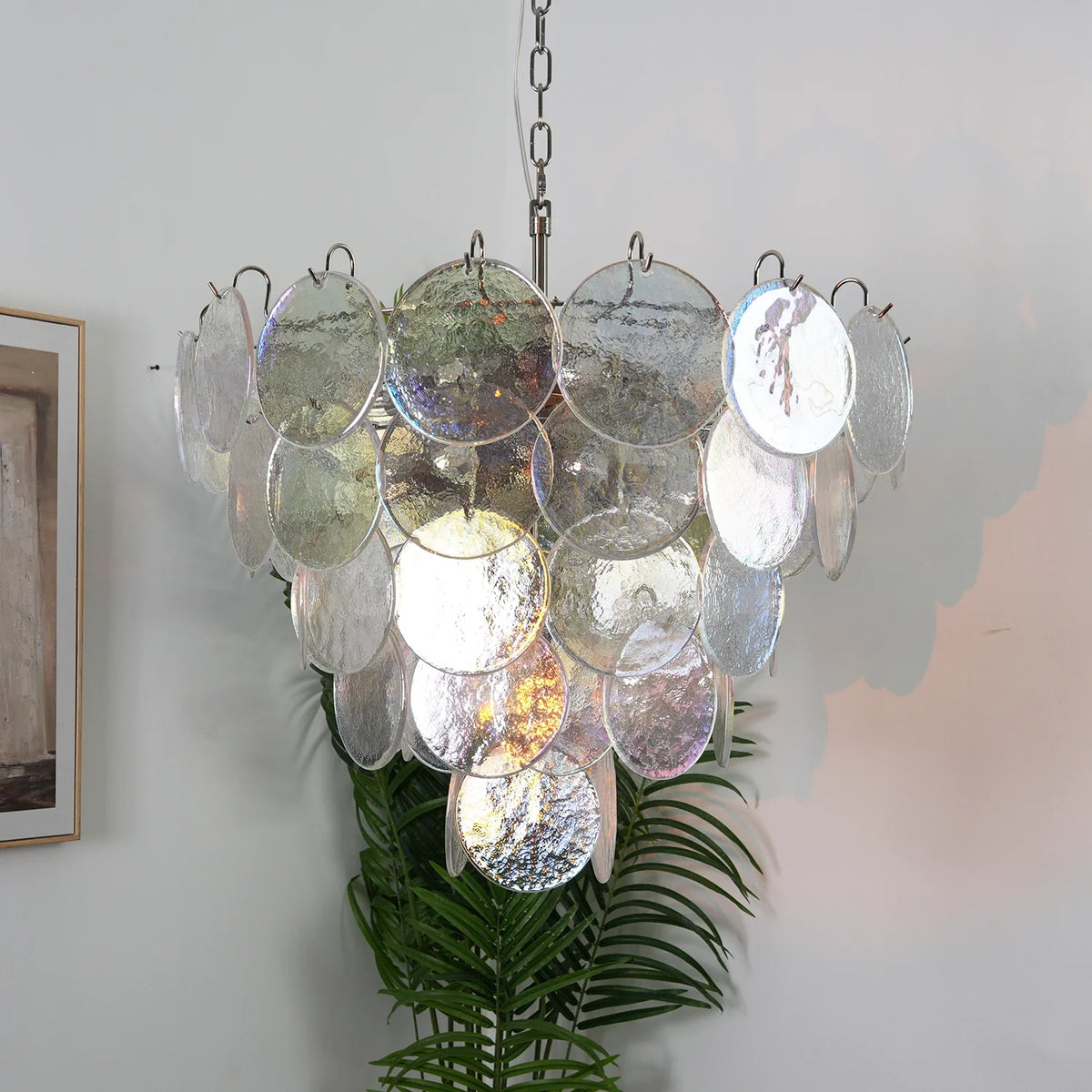 Iviana Iridescent Clear Disc Glass Chandelier – Glass detail 12