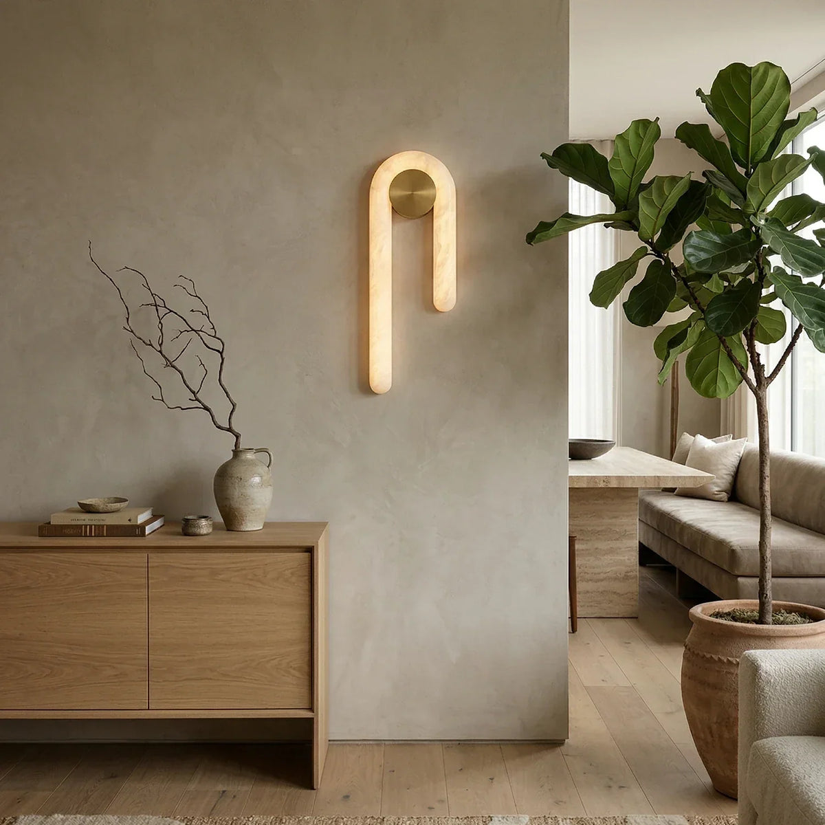 J-Shape Arlo Loop Alabaster Wall Sconce – Alabaster detail 4