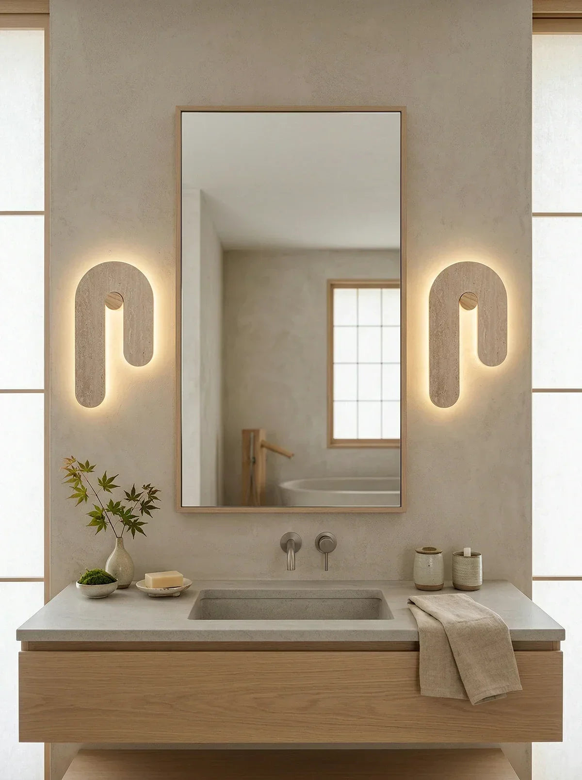 J-Shape Travertine Wall Sconce – Travertine detail 11